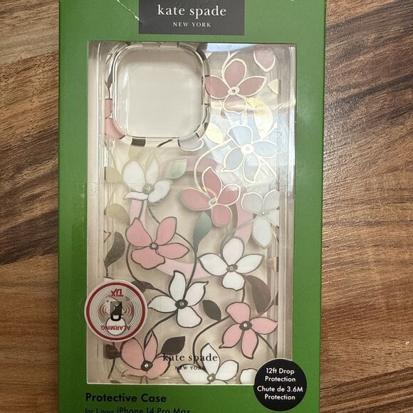 Kate Spade Protective Magsafe Case iPhone 14 Pro Max Pink and white Flowers New - Picture 1 of 4